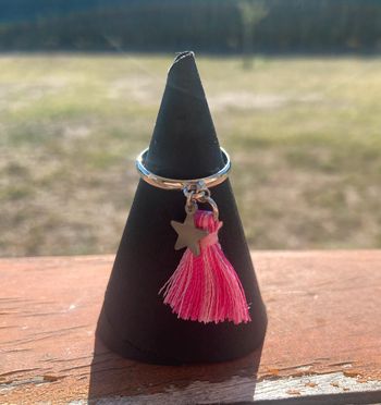 Bague double pampille rose
