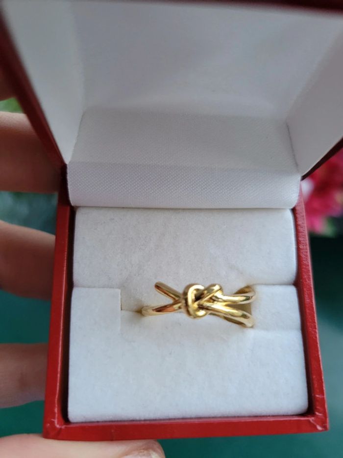 Bague nœud coupé acier gold - photo numéro 2