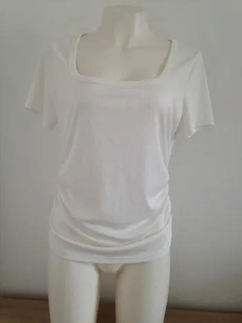 T-shirt col carré manches courtes fluide à fronce 42 XL Shein