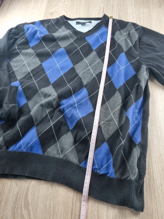 Pull a col V Tommy Hilfiger bleue/noir Homme Taille L - photo numéro 5