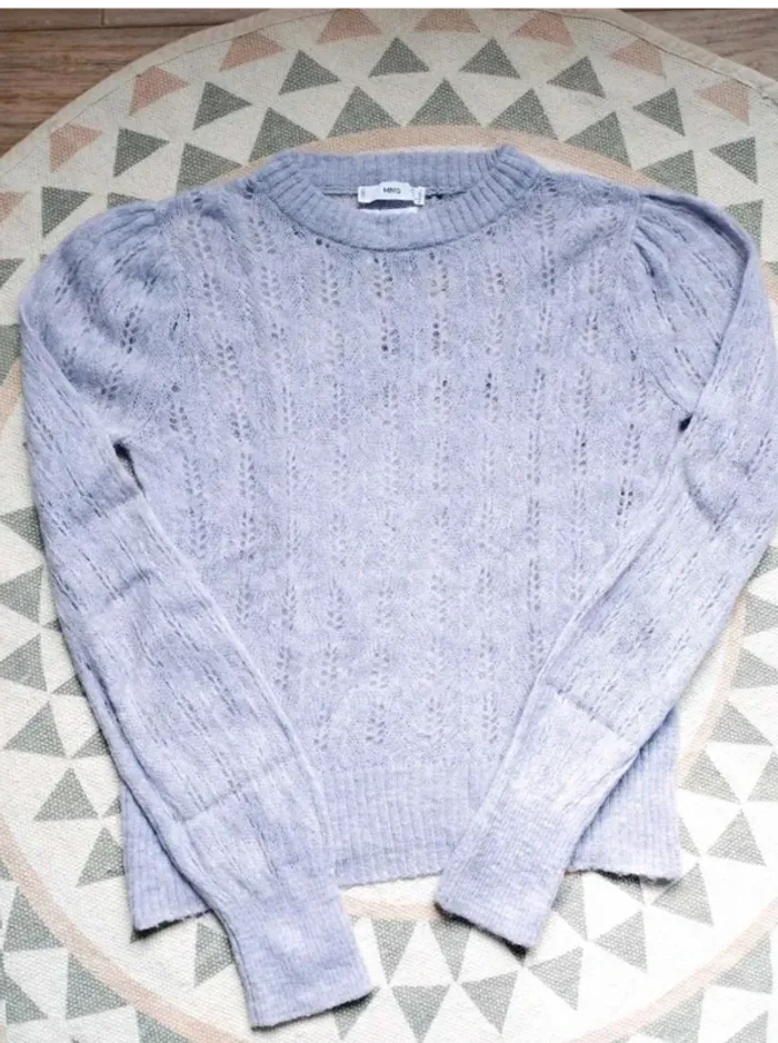 Pull maille ajourée - Laine - Mango - parme / lilas - S = XS actuel - Comme Neuf - photo numéro 5