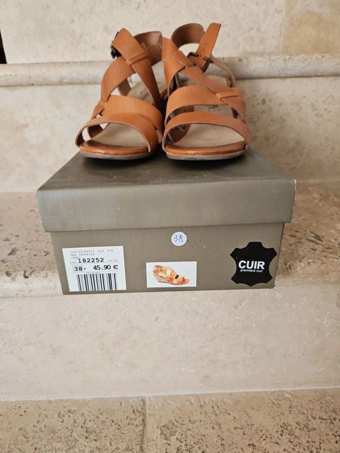 Sandales talons en cuir