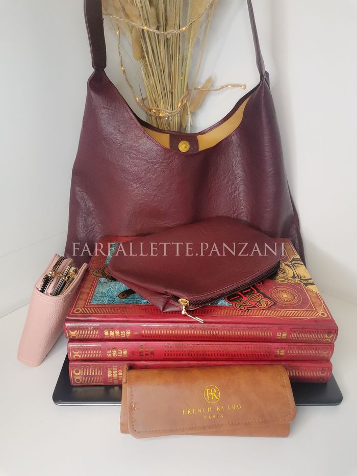 Sac fourre tout cuir écologique bordeaux femme - photo numéro 2