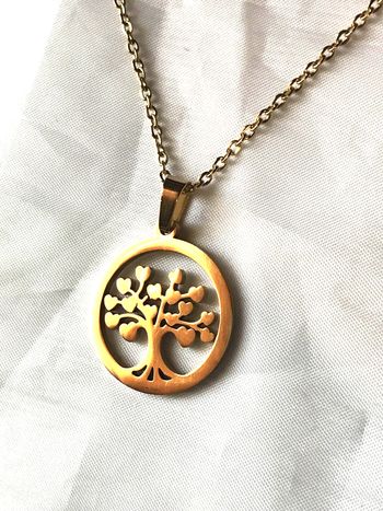 Collier Pendentif Arbre Vie Cercle Cœurs Bijou Doré Fantaisie Hommes Femmes