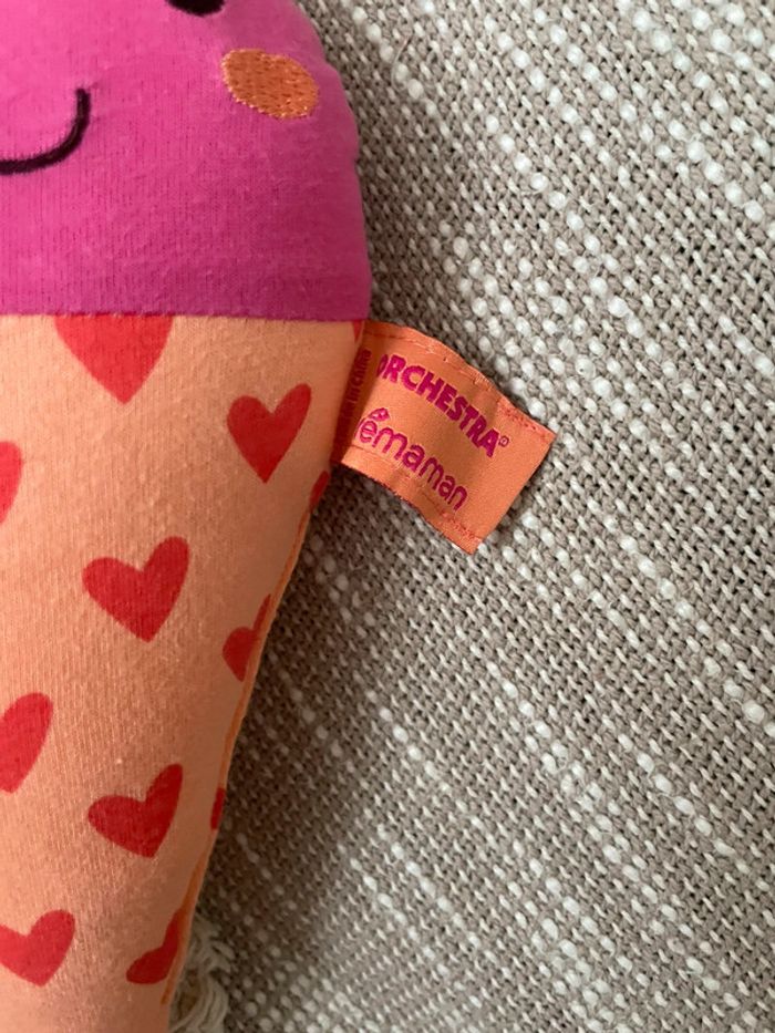 Peluche doudou 28cm orchestra cône de glace rose et orange très bon état - photo numéro 2