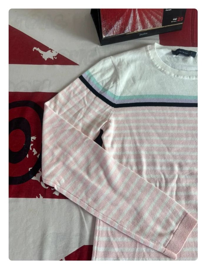 Sweat Tommy Blanc avec des liserés bleu et rose taille M - photo numéro 4