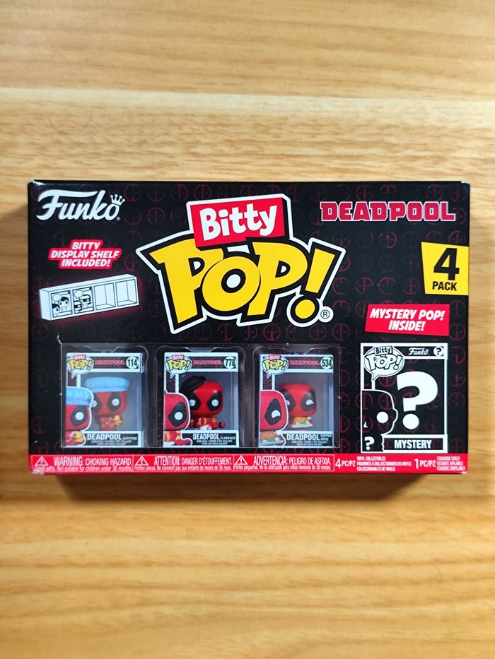 Boîte 4 Bitty Pop! Deadpool - Bathtime, Flamenco, Supper Hero + Mystère !