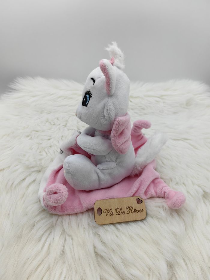 Doudou mouchoir marie Les Aristochats Disney têtes et fleurs e blanc et rose - photo numéro 3