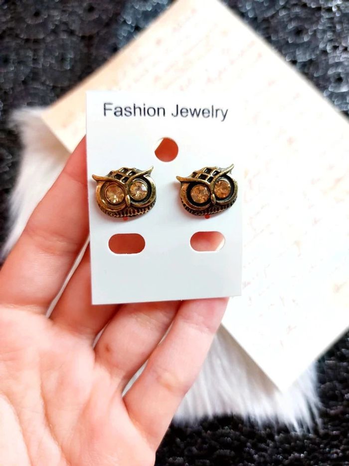 boucles d'oreilles puces hibou doré - photo numéro 3