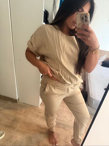 Superbe ensemble beige satiné nacré