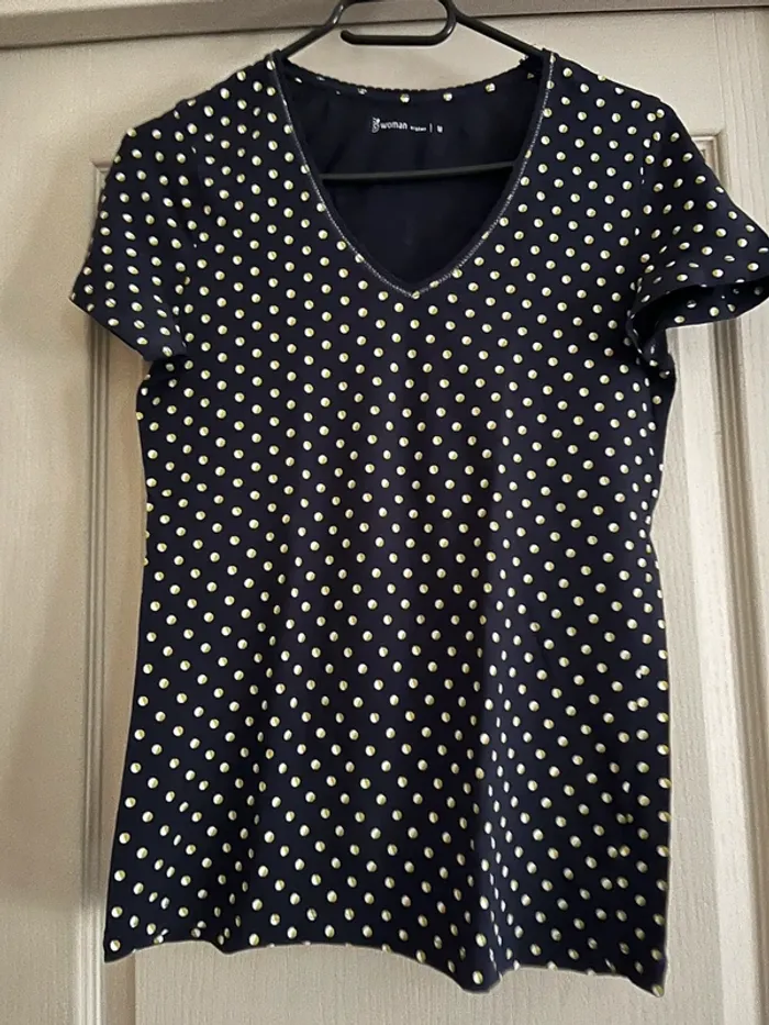 Teeshirt bleu marine et pois