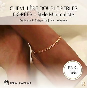 Chevillère Double Chaîne Perles  Plaqué or 18 k– Style Minimaliste & Élégant
