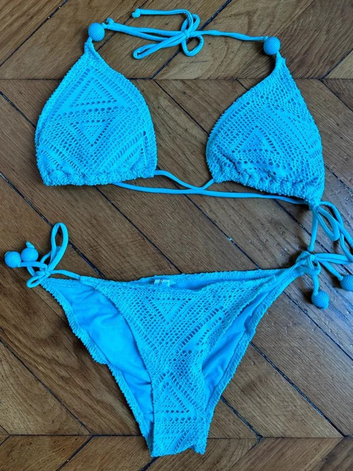 Superbe maillot ETAM turquoise crochet 2 pieces taille 40