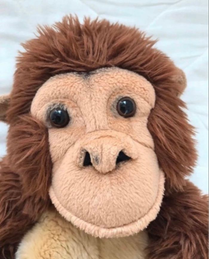 Grande peluche 40 centimètres gorille / singe assis marron et beige Vintage - photo numéro 8