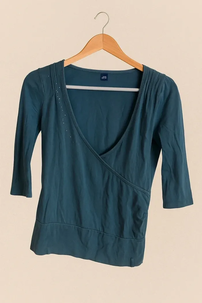 Tee-shirt femme Terre de Marins – Taille 38 – Élégant col cache-cœur 💙