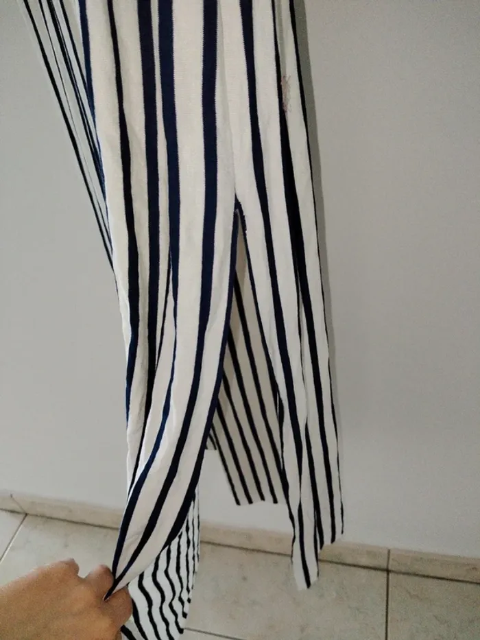 Robe longue bleu marine à rayures avec fentes - photo numéro 4