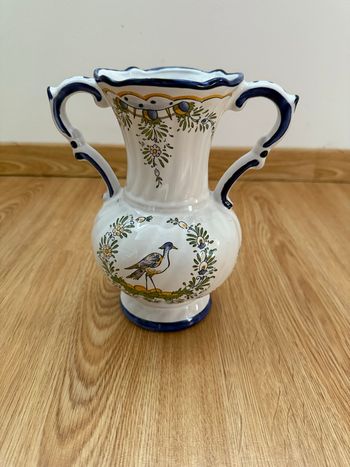Pot vase double anses deco oiseau floral