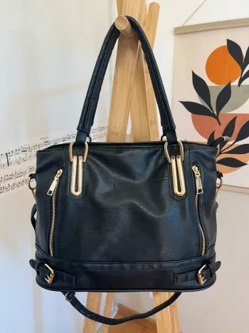 Sac style vintage en cuir synthétique noir état neuf [ref 2508SBl185]