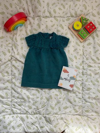 robe en laine manches courtes bleu vert creeks 3 mois