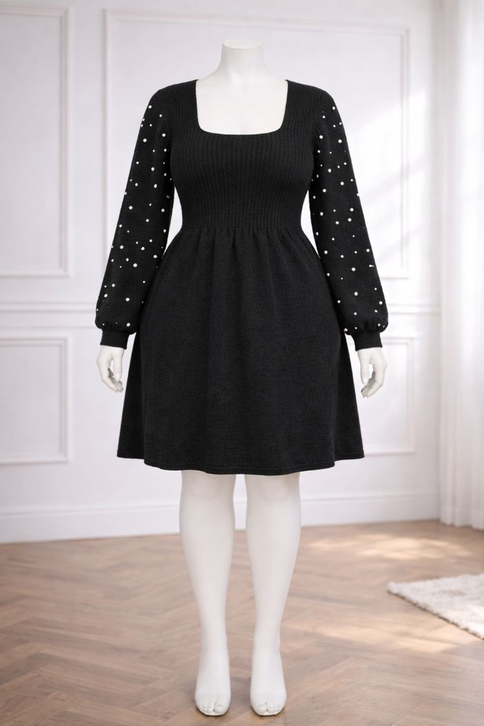 Robe pull en tricot chic noire aux manches perlées Femme taille 52 marque Asos 💍 - photo numéro 5