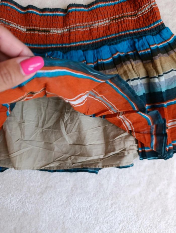 Mini jupe jupette Ralph Lauren M 100% coton denim & supply rayures bleu orange taille élastique - photo numéro 7