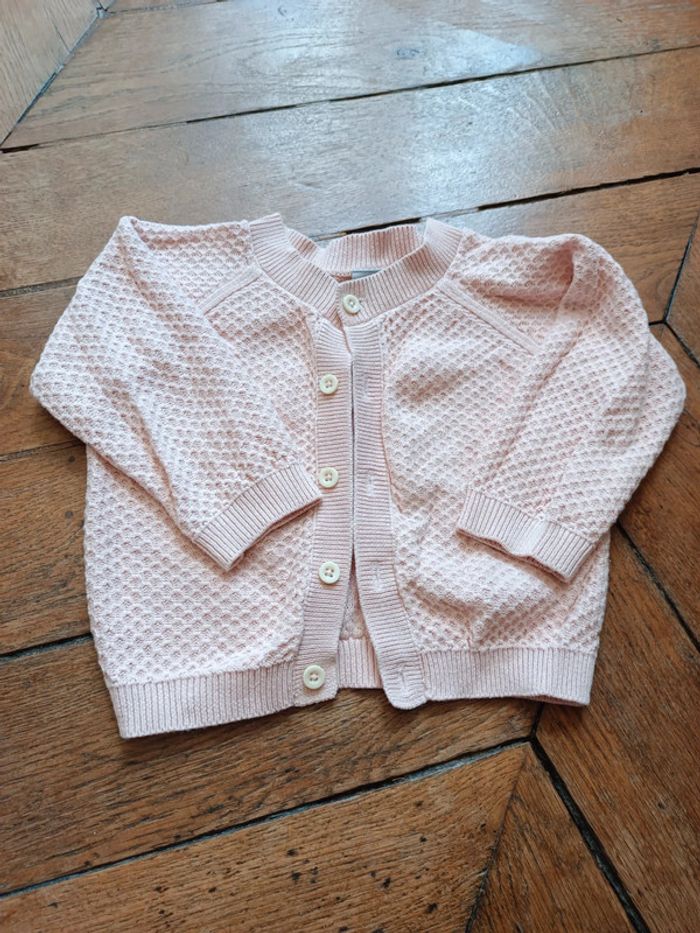 Cardigan / Gilet en tricot de coton rose pâle