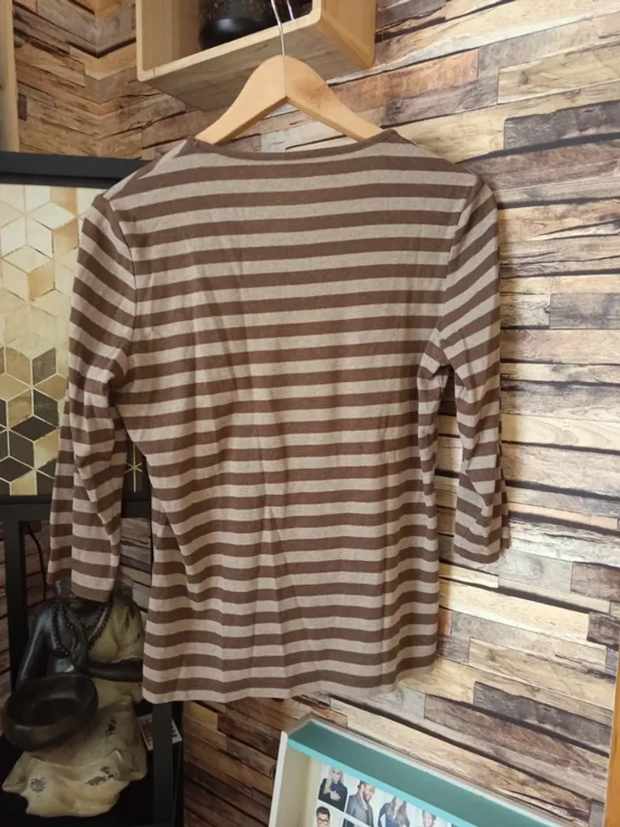 Pull léger vintage crème marron chat paillettes - photo numéro 5