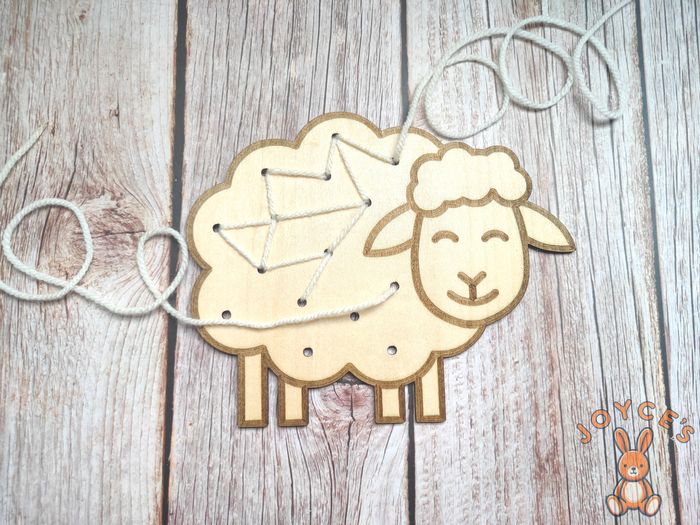 Plaque mouton  motricité fine Montessori en bois – Activité sensorielle enfant – Jouet éducatif – DIY tissage fleurs laine chenille - photo numéro 2