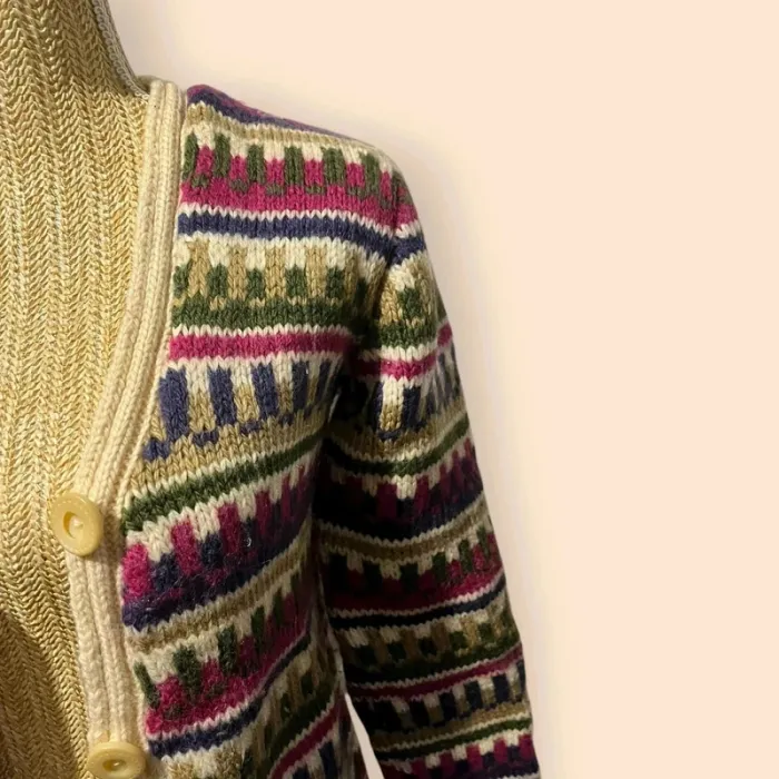 Cardigan rétro vintage à imprimé géométrique – boutonnière beige – style années 80 - photo numéro 2