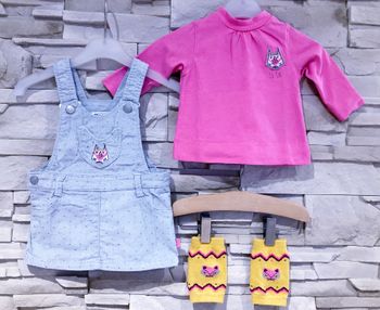 LCDP - ENSEMBLE 4P BÉBÉ FILLE MOTIF PETITS RENARDS, OR PAILLETÉ & BRODERIE 6M