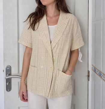 Neuf blazer manches courte à rayure vintage femme essentiel taille M/38
