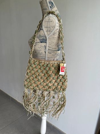 Petit sac raphia (21x30cm) beige et vert