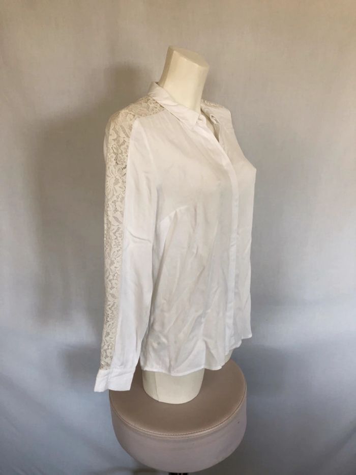 Chemise blanche manches longues dentelle Promod taille 36 38 très bon état - photo numéro 3