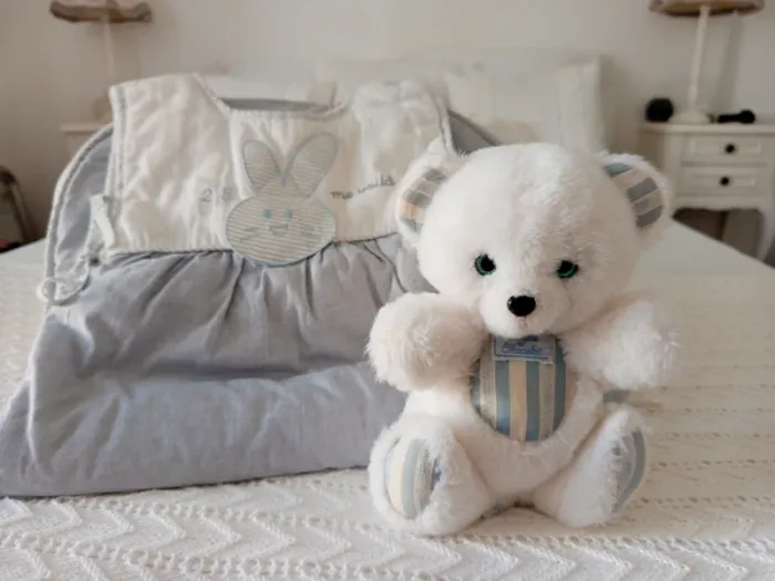 Ourson vintage blanc rayé bleu Tartine et Chocolat + gigoteuse look rétro 🐰 6/12 mois - photo numéro 2