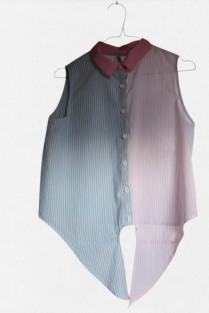 Chemise Bicolore Sans Manches  - Rose et Bleu - Taille XS