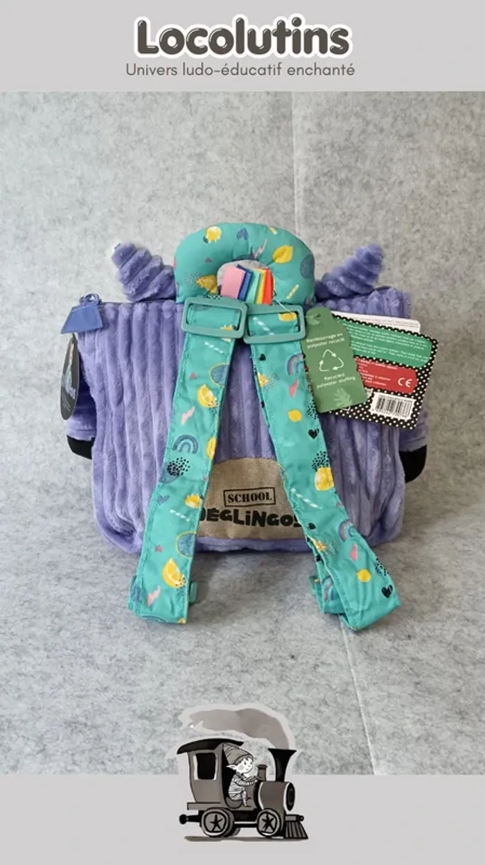 🚂 Sac à dos enfant Déglingos Kiprokos ▪ zèbre licorne violet turquoise - photo numéro 3