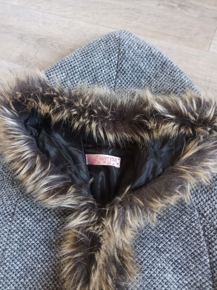Veste avec capuche et fourrure gris hiver avec poche marque happystar - photo numéro 2