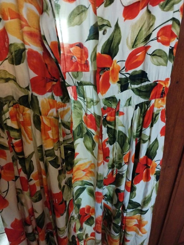 Robe longue blanche fleurie taille S/36 vintage dress floral - photo numéro 11