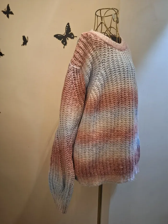 Pull d'hiver rose & bleu clair - photo numéro 2