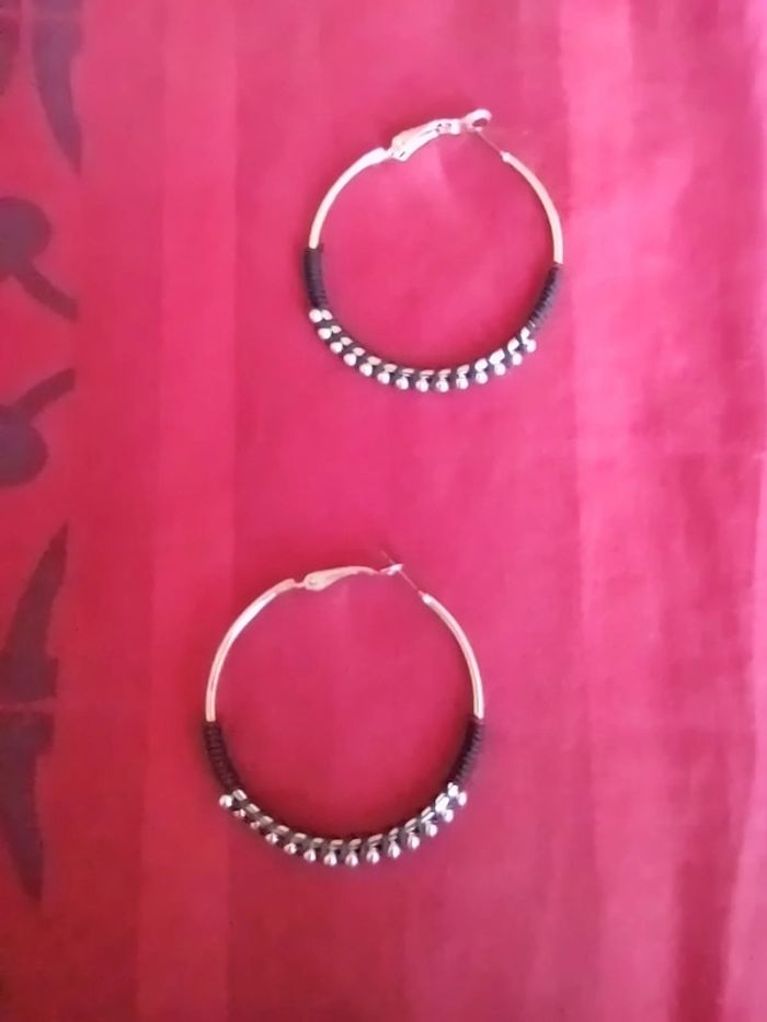 Boucles d'oreilles créoles argentées bleus - photo numéro 2