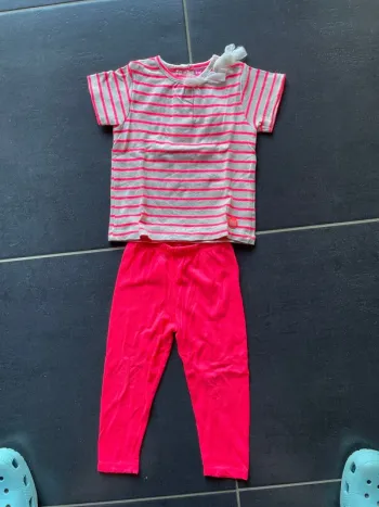 Ensemble t-shirt/legging 18 mois gris rose fluo