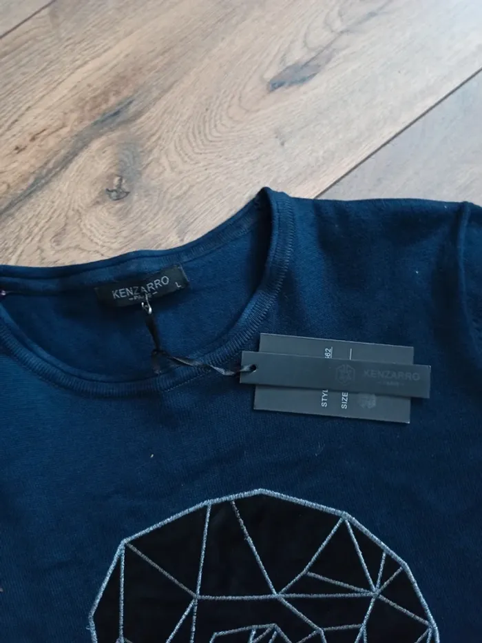 Pull bleu tête de mort homme manches longues L - photo numéro 2