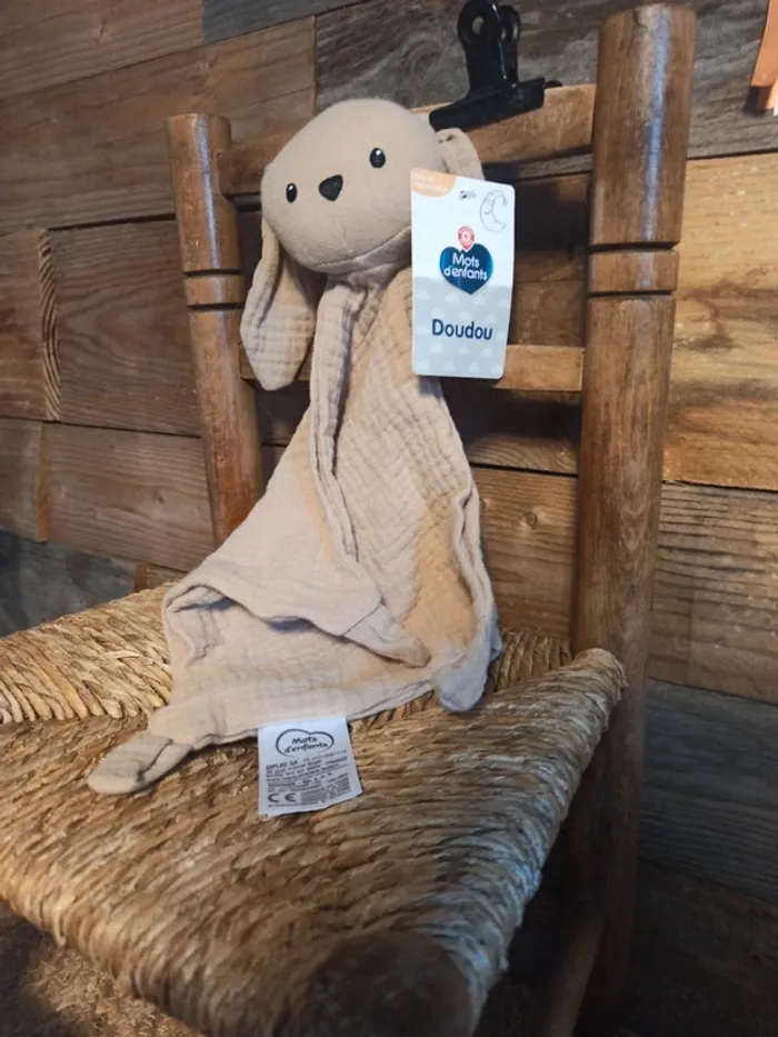 Doudou lapin beige foncé mots d'enfants neuf - photo numéro 5