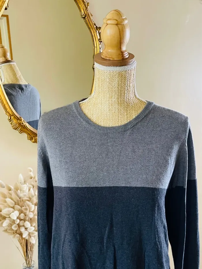 sublime Pull bicolore homme gris fonce et gris clair col rond manches longues livergy - photo numéro 2