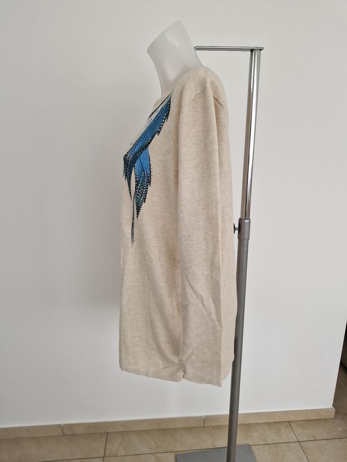 Haut beige crème motif plumes bleues H&L - photo numéro 5