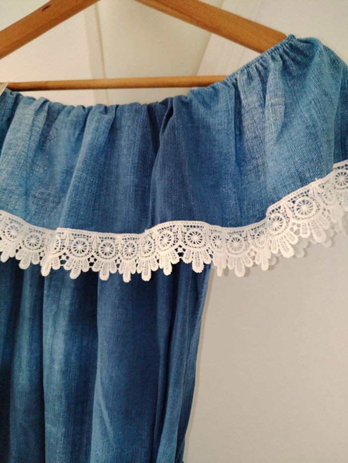 Robe tunique effet jean avec dentelles bleu foncé - photo numéro 2