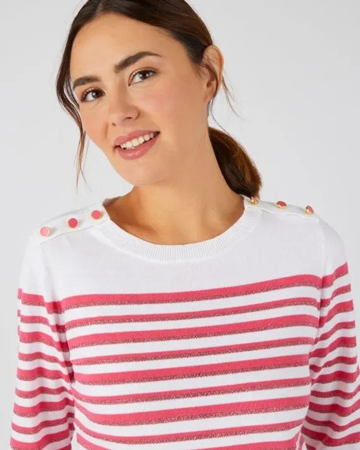 Rayé Framboise - Pull Marinière rayures brillantes – rayé framboise - 46/48 - Damart - photo numéro 3