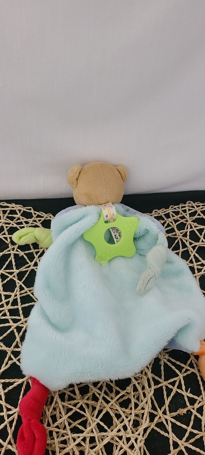 Doudou plat Ours bleu hibou chouette anneau dentition KALOO - photo numéro 3