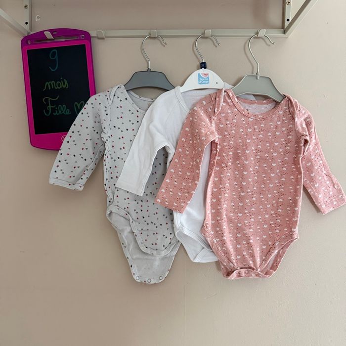 Lot de 3 bodies manches longues - T9mois - Marques diverses