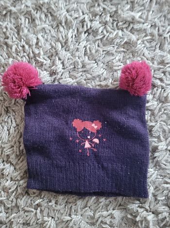 Bonnet violet petite fille avec pompon TU